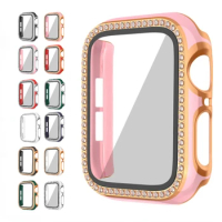 Watch Case+Tempered Film for Apple Watch Single Row Diamond Cover for IWatch 6 5 4 3 2 1 SE 44mm 42mm 40mm 38mm Protective Shell