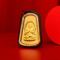 HOYON Certified Yellow Gold AU999 24k Pure Gold Buddha Pendant Hetan Jade for Couple Men and Women's Jewelry Birthday Gift