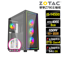 【NVIDIA】i5十四核GeForce RTX 4060{音速勇士B}電競電腦(i5-14500/華擎Z790/64G/2TB)