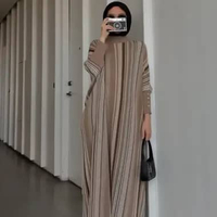 GONEGANI OFFICIAL - Dress Batwing Bahan Cotton Knit Batwing Stripe Dress Grey