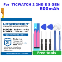0 Cycle 100% New LOSONCOER 500mAh SP372728SE Battery For TICWATCH 2 2nd Gen for TICWATCH E for TICWATCH S Replacement Battery