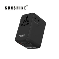 PD140W GaNIII QC4.0 ApexCharge快充通用旅行轉插 4Ports 3C1A 旅行充電器 黑色 內置英國 美國 歐洲 日本 澳洲插座 適用於iPhone 17 TRB-140W