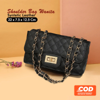 Tas wanita slingbag tali rantai ulir bahan kulit sintetis size besar persegi panjang multifungsi sho