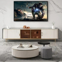 Simplicity TV Stand Console Table Living Room Pine Wood Cabinet Rock Slab Desktop White Paint Tempered Glass Modern Coffee Table