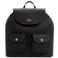 【COACH】黑色皮革雙口袋掀蓋式縮口後背包(6145 IMBLK)