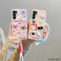 เคสโทรศัพท์ซิลิโคนใหม่พร้อมโครงสำหรับ Samsung S23 FE สติกเกอร์การ์ตูน 3D ลายแมวขนมและหมี ดีไซน์สร้าง