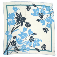 【二手名牌BRAND OFF】Loro Piana 諾悠翩雅 白色 藍色 絲綢 花 方巾 圍巾 絲巾 披肩