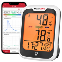 ThermoPro TP358 Bluetooth-contected APP Backlight Digital Indoor Thermometer Hygrometer With Clock &