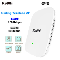 KuWfi 1800Mbps Wifi6 Ceiling Router 2.4G 5.8G Dual Band Wifi Router Gigabit WAN LAN Port Support 48V POE Switch for Home Office