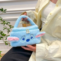 MINISO Stitch Disney Plush Storage Bag Makeup Bags Anime Cartoon Figure Large Capacity Cosmetics Box Portable Handbag