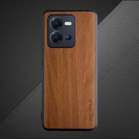 Case for Vivo V25 Pro V25e 4G 5G Coque Wood Pattern PU Leather Skin Soft Design Phone Back Cover Lightweight Capa Funda