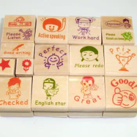 Wood stamp teacher stamp 16/set Collection encourage seal reviews English version