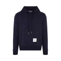 Thom Browne Loopback Mesh and Embroidered Anglaise Floral Hoodie Navy
