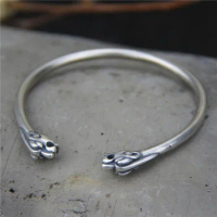S925 Sterling Silver Double Tap Open Ended Solid Bangle Men And Women Retro Thai Silver Vintage Style Bangle