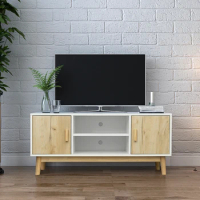 TV Stand Mid-Century Wood Modern Entertainment Center Adjustable Storage Cabinet TV Console for Living Room White&amp;Oak[US-Stock]