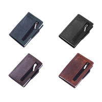 Credit Card Holder Wallet Mens Slim Wallet PU Leather Aluminum Alloy Card Holder RFID Blocking Minimalist Wallet