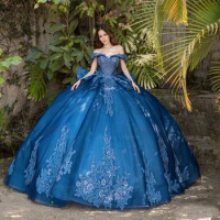New In Blue Quinceanera Dress 2024 Off ShoulderPrincess Prom Ball Gown Sweet 16 XV Years Old Miss Birthday Dress Pageant Mexican