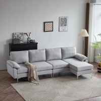 L-Shaped Sofa,280 *140 *86cm Indoor Modular Sofa,Comfortable L-Shaped Sofa With Iron Legs,Modern 4-Seater Sofa Couch,Light Gray