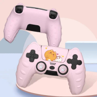 Kawaii Silicone Cover Skin For PS5 Controller Case Cute Cartoon Thumb Grip Caps For Sony PlayStation 5 Controllers Accessories