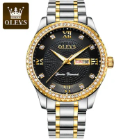 OLEVS Business Men Wristwatches Japan CITIZEN miyota quartz movement Golden Diamond-encrusted Luxury Watches for Men 40mm dial