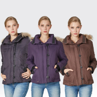 SAMLIX山力士 JIS90%女歐風時尚防潑水羽絨外套#38812(咖啡.黑色.紫色)