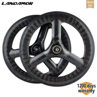 LANDAMOR 3 Spokes Carbon Wheels 16 Inch 349 C V Brake Folding Bike 3 7 Speed Fnhon Ceramic Bearing 74 112 For Brompton