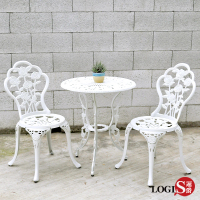 【LOGIS】花想白鋁合金鑄鐵庭園(1桌2椅)