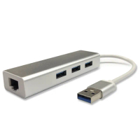 USB3.0 to RJ45千兆高速網卡+3埠HUB集線器(銀)