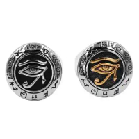 Egyptian Eye of Horus Ra Udjat Talisman Ring Stainless Steel Gold Silver Color All-seeing-eye pewter Biker Men Ring SWR0703A