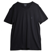 EMPORIO ARMANI 品牌老鷹LOGO圖騰棉質V領短袖T恤上衣(黑)