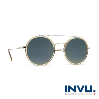 【INVU】來自瑞士濾藍光偏光復古雙樑圓框太陽眼鏡(白金 T1954B)