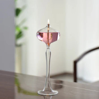 Home Decor Transparent Candle Holders Handmade Long Oil Lamp High Foot Glass Oil Lamp