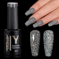 YOKEFELLOW BD08 Holo Shimmers Reflective Glitter Gel Nail Polish Black Semipermanent Gel Varnish with Ultra-sparkly Diamond Dust
