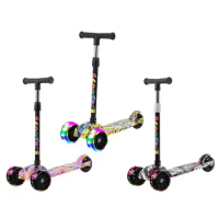 Children's Scooter 3 Wheel Scooter with Flash Wheels Kick Scooter for 3-12 Year Kids Adjustable Height Foldable Children Scooter