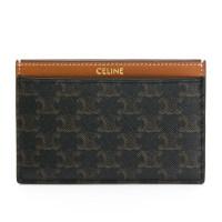【CELINE】TRIOMPHE帆布拼接小牛皮卡夾/名片夾(老花/棕)
