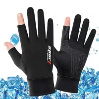 Summer Gloves UV Protection 2 Cut Fingers UV Protection Gloves For Men Women Nonslip Breathable Touchscreen Gloves For Driving