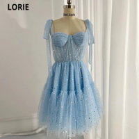 LORIE Tulle A-line Evening Dresses Vestidos De Gala Sweetheart Straps With Bow Sky Blue Party Dresses Formal Gowns Evening Gowns