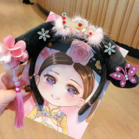 Chinese Style Girls Hair Hoop Chinese Traditional Princess Tassels Flower Hanfu Headband Children Kids Hair Accessories