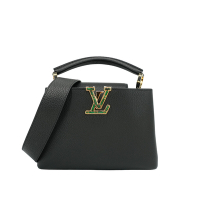 Louis Vuitton LV 路易威登 展示品  Capucines PM 牛皮綠logo內裡手提斜背包(M21258-黑)