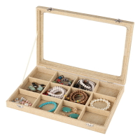 麻布首飾收納盒帶蓋珠寶箱文玩格子手鐲手鏈飾品盒子戒指項鏈