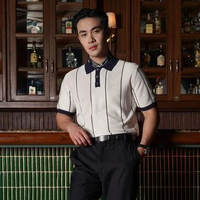 SANVANINA Spencer Vintage Button Polo Shirt | Polo Kerah Pria Rajut | Men Knit Polo Contrast White L