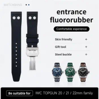 HAODEE For IWC Big Pilot Mark Portugieser TOP GUN Soft Strap Wristband 20mm 21mm 22mm Nature Fluororubber FKM Rubber With Rivet