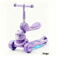 Snapzy Skuter Sepeda Anak 2 in 1 Scooter Anak Roda 3 injak Bisa Lipat dengan Lampu Musik Ungu B-deng