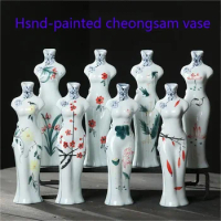 Porcelain Vase Celadon Chinese-style Tang Dress Cheongsam Hand-painted Home Decoration Classical Tabletop Decoration Home Decor