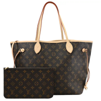 【Louis Vuitton 路易威登】LV M46975 NEVERFULL MM 經典花紋子母束口造型托特包購物包(現貨)