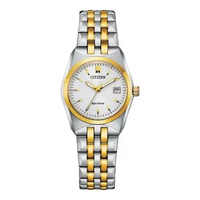 Jam Tangan Wanita Citizen Eco Drive EW2299-50A Ladies White Dial Dual Tone Stainless Steel Strap