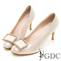 GDC-綺麗真皮質感水鑽方釦高跟鞋-粉色