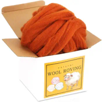 KAOBUY 8.82oz Super Felting Wool Tops Soft Roving Wool Fibre For Needle Felting Handcraft DIY Craft( Orange)