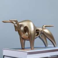 Abstract Bull Statues Resin Golden Cattle Home Decor Lucky Bull Sculpture TV Cabinet Ornament Crafts Creative Animal Figurine
