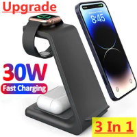 30W 3 in 1 Wireless Charger Stand Fast Charging Dock Station for iPhone15 14 13 12 11 8 Apple Watch 6 7 8 iWatch Airpods Pro